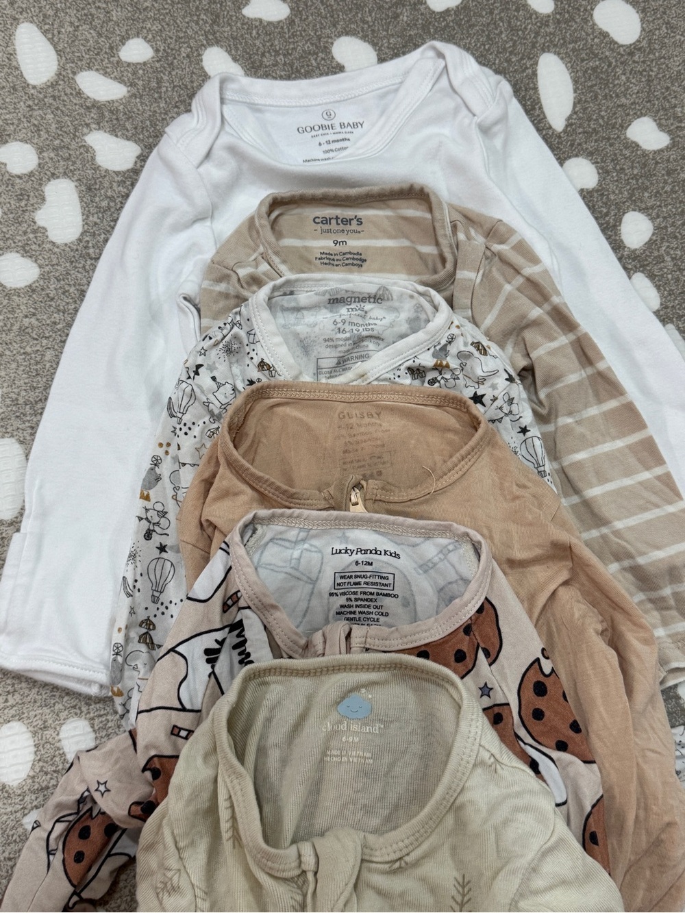 Lot of 6 neutral footies bamboo unisex baby beige milk cookies zippy onesie tan - Picture 2 of 12